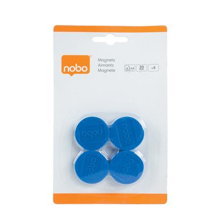 Magnetky, magnetické, pre biele tabule, 30 mm, 4 ks, NOBO, modrá
