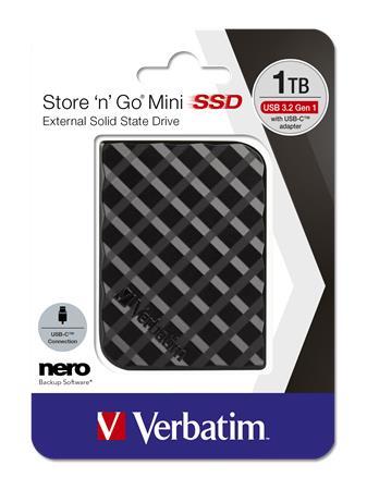SSD (externý disk), 1TB, USB 3.2 VERBATIM, "Store n Go Mini", čierna