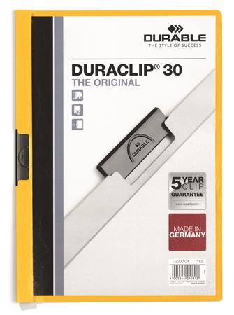 Rýchloviazač, s klipom, A4, DURABLE "DURACLIP® 30", žltá 1