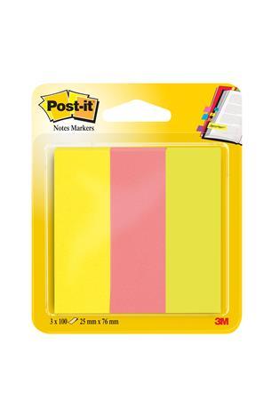 Záložky, papierové, 3x100 listov, 25x76 mm, 3M POSTIT, mix neónových farieb