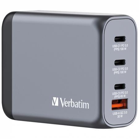 VERBATIM Sieťová nabíjačka, 2xUSB-C PD (100W), USB-C PD (65W), USB-A QC 3.0, EU/UK/US, GaN, VERBATI