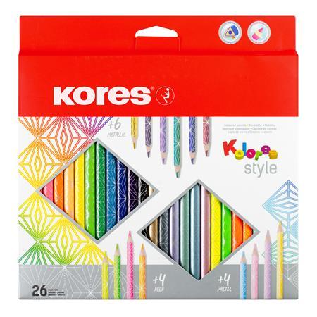 Farebné ceruzky, sada, trojhranná, KORES "Kolores", 26 rôznych farieb