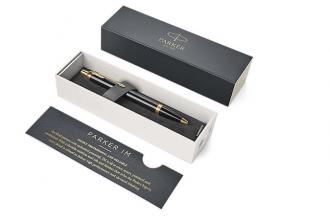 PARKER Guličkové pero, tlačidlový systém ovládania, zlatý klip, čierne telo pera, "Royal IM", mod