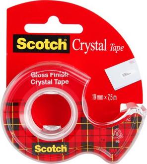 Lepiaca páska, s dispenzorom, 19 mm x 7,5 m, 3M SCOTCH "Crystal"