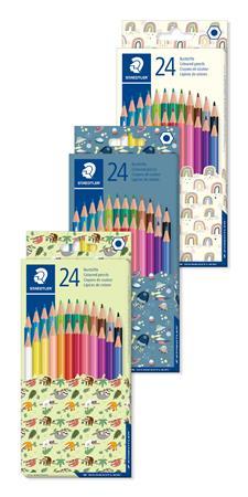 Farebné ceruzky, sada, šesťhranné, balenie rôznych vzorov, STAEDTLER "Pattern Mix", 24 rôz