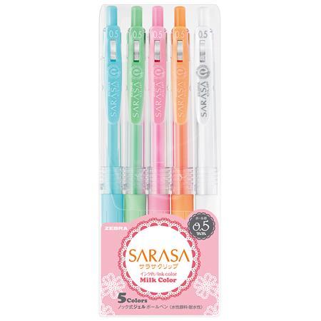 Gélové pero, sada, 0,33 mm, stláčací mechanizmus, ZEBRA "Sarasa Clip Milk", mix 5 pastelov