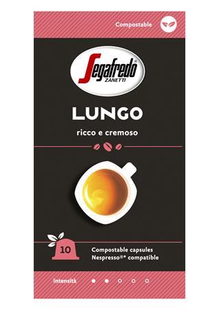 Kávové kapsuly, 10 ks biologicky rozložiteľných kapsúl, SEGAFREDO Lungo  - do kávovarov Ne