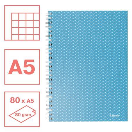 špirálový zošit, A5, štvorčekový, 80 listov, ESSELTE  "Colour`Breeze", modrá