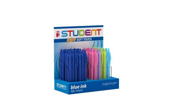 Guľôčkové pero, displej, 0,7 mm, stlačací mechanizmus, rôzne telo, ICO "Student", modrá