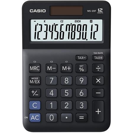 Kalkulačka, stolová, 12 miestny displej, CASIO "MS-20 F", čierna