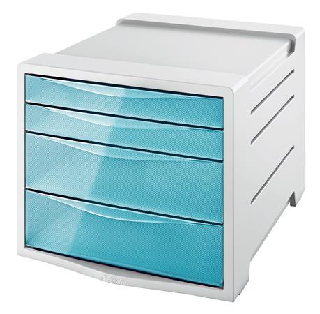 Zásuvkový box na dokumenty, plastový, 4 zásuvky, ESSELTE "Colour` Ice", priehľadná modrá