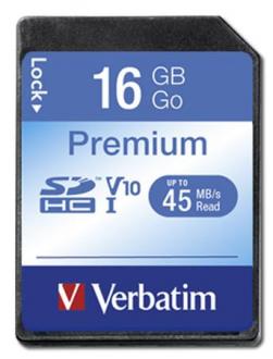Pamäťová karta SecureDigital, 16 GB, CL10/U1, 45/10 MB/s, VERBATIM, "Premium"