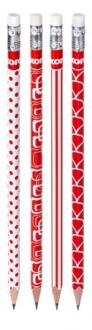 Grafitová ceruzka s gumou, HB, trojuholníkový tvar, KORES, červeno-biela
