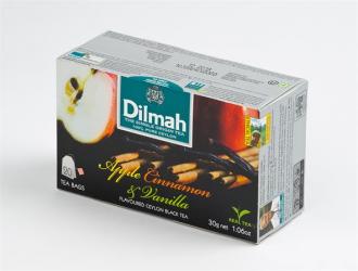 Čierny čaj, 20x1,5g, DILMAH, s vôňou jablka, škorice a vanilky