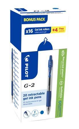 Gélové pero, 0,25 mm, stláčací mechanizmus, PILOT "G-2, Bonus Pack", modrá