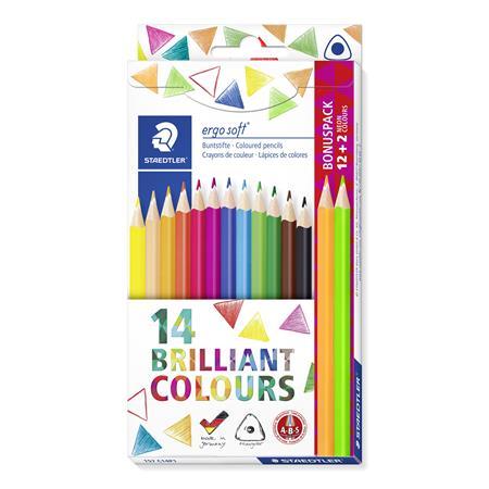 Sada farebných ceruziek, trojhranné, s darčekom s 2ks ceruzkami, STAEDTLER "Ergo Soft", 14