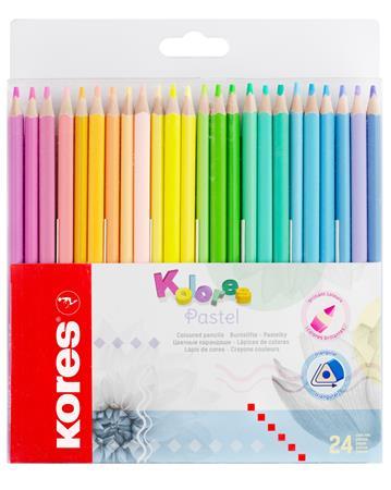 Farebné ceruzky, sada, trojhranné, KORES "Kolores", 24 pastelových farieb