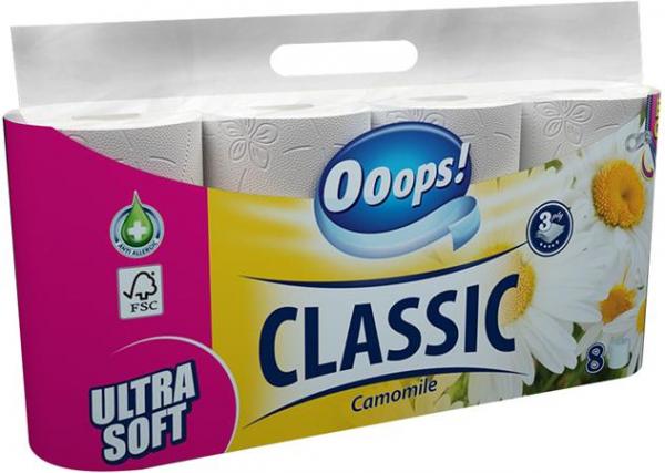 . Toaletný papier, 3-vrstvový, 8 kotúčov, "Ooops! Classic", kamilka