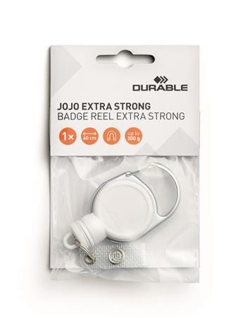 Klip s navíjacou šnúrou a karabínou, DURABLE "Extra strong", biela 2