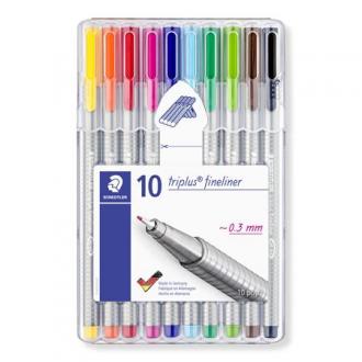 Liner, sada, 0,3 mm, STAEDTLER "Triplus STAEDTLER Box", 10 rôznych farieb