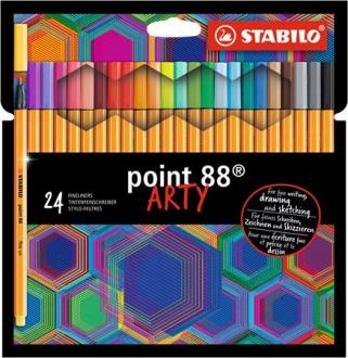 Liner, sada, 0,4 mm, STABILO "Point 88 ARTY", 24 rôznych farieb