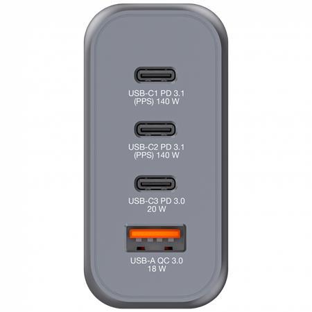 VERBATIM Sieťová nabíjačka, 2xUSB-C PD (140W), USB-C PD (20W), USB-A QC 3.0, EU/UK/US, GaN, VERBATI