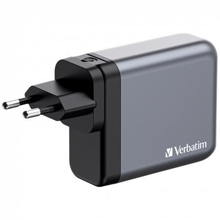 VERBATIM Sieťová nabíjačka, 2xUSB-C PD (140W), USB-C PD (20W), USB-A QC 3.0, EU/UK/US, GaN, VERBATI