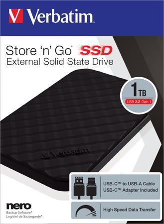 SSD (externá pamäť), 1TB, USB 3.1, VERBATIM "Store`n`Go", čierna