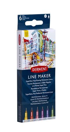 Liner, sada, 0,3 mm, DERWENT "Line Marker", 6 rôznych farieb