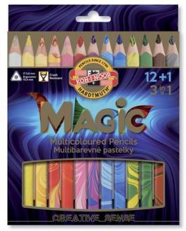 Farebné ceruzky, trojhranné, KOH-I-NOOR "Magic 3408", 12+1 rôznych farieb