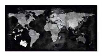 Magnetická sklenená tabuľa, Mapa sveta, 46x91 cm, SIGEL "Artverum® ", čierna
