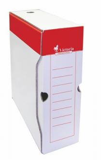 Archívny box, A4, 100 mm, kartón, VICTORIA, červený-biely