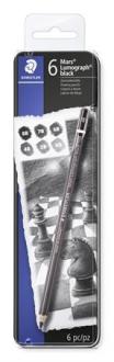 Grafitová ceruzka, šesťhranná, kovová škatuľa, STAEDTLER "Mars Lumograph", 6 druhov tvrdos