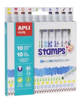Fixky, sada, na pečiatkovanie, APLI "Duo Stamps", 10 rôznych farieb a motívov