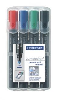 Permanentný popisovač, sada, 2 mm, kuželový hrot, STAEDTLER "Lumocolor 352", 4 rôzne farby
