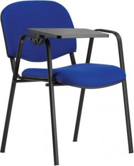. Konferenčná stolička, čierna kovová konštrukcia, so skladacím stolíkom, "Taurus", modrá