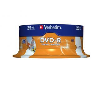DVD-R 4,7 GB, 16x, široko popisovateľné, matné, "ID", cake box, VERBATIM