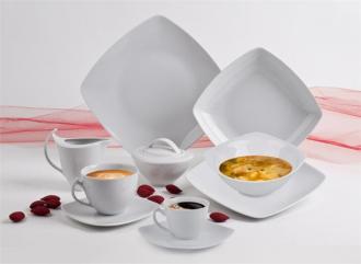 Plytký tanier, porcelán, hranatý,  25 cm, ROTBERG, "Quadrate", biely