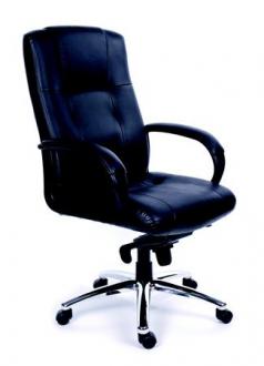 MAYAH Kancelárska stolička, hojdací mechanizmus, čierna koža, chrómový podstavec, MaYAH "Enterpr