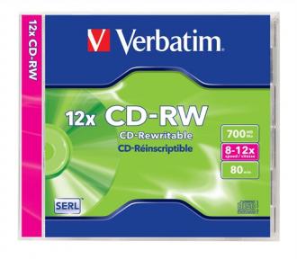 CD-RW 700 MB, 8-10x prepisovateľné, klasický obal, SERL, 8-12x, štandardný obal, VERBATIM