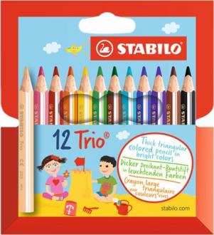 Farebné ceruzky, trojuholníkové, STABILO "Trio", 12 rôznych farieb