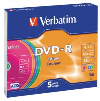 VERBATIM DVD-R 4,7 GB, 16x, farebné, v tenkom obale (AZO)