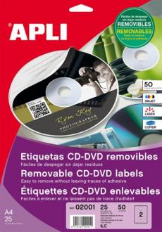 Etikety, na CD/DVD, A4, matné, odlepovateľné, APLI