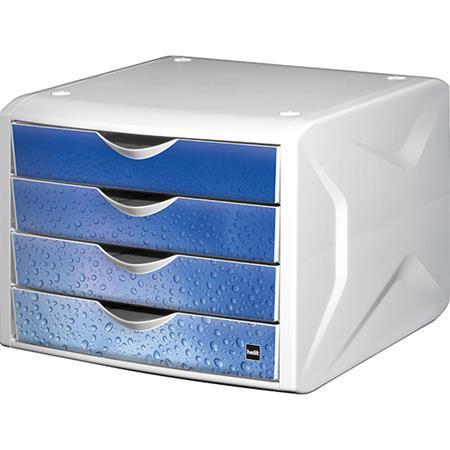Zásuvkový box na dokumenty, plastový, 4 zásuvky, HELIT "Chameleon", biely-modrý