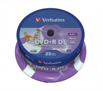 VERBATIM DVD+R 8,5 GB, 8x, dvojvrstvové "Double Layer)", široko potlačiteľné, cake box, "no-ID"
