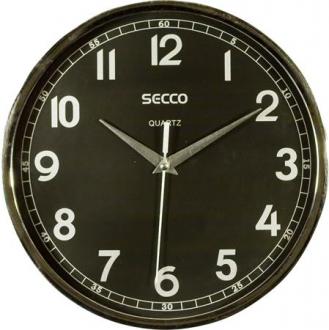 Nástenné hodiny, 24 cm, čierny číselník, SECCO, rám chrómovej farby
