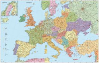 Nástenná mapa, 136x90 cm, kovová lišta, Európa, STIEFEL