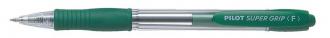 Guličkové pero, 0,27 mm, tlačidlový systém ovládania, PILOT "Super Grip", zelené