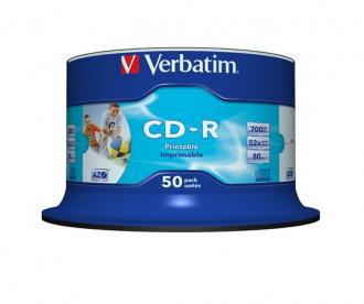 CD-R 700 MB, potlačiteľné, no-ID, AZO, 700MB, 52x, cake box, VERBATIM