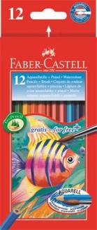 Akvarelové farebné ceruzky, sada, šesťhranné, so štetcom, FABER-CASTELL, 12 rôznych farieb